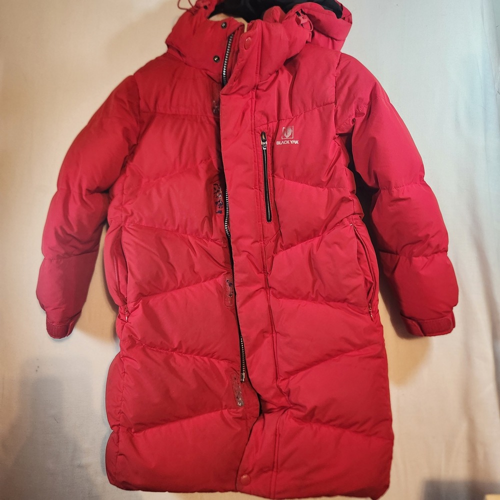 Black Yak Red Long Puffer Coat Hooded Down Parka Reflective Logo Jacket